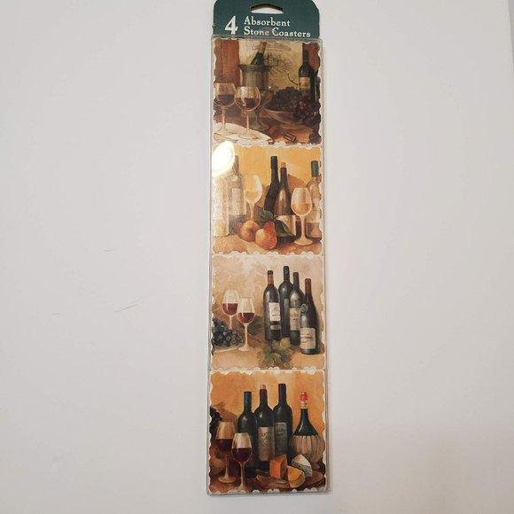 Wine Theme Stone Coasters, set of 4, Absorbent, Cork Backed, Tuscan Decor, NWT - Picture 2 of 7